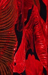black crepe fabric with red leaf prints